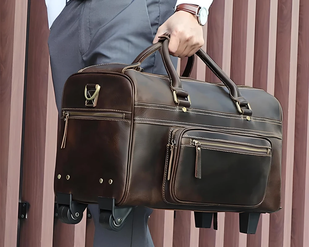 leather luggage trolley bag